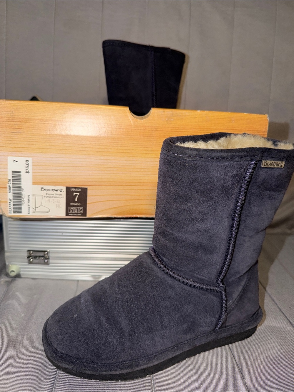 BearPaw Women's Black Suede Shearling-Lined Mid-Calf Boot